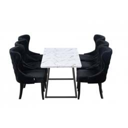 Toga Mayfair LUX Dining Table Set - Toga Extendable White Dining Table w/ a Set of 6 Mayfair LUX Velvet Dining Chairs - Black