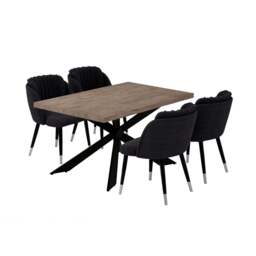 Milano Duke LUX Dining Set - a Walnut Dining Table & 4 Velvet Dining Chairs with Silver End Caps - thumbnail 1