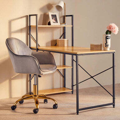 Brent Grey Velvet And Gold Home Office Chair - image 1