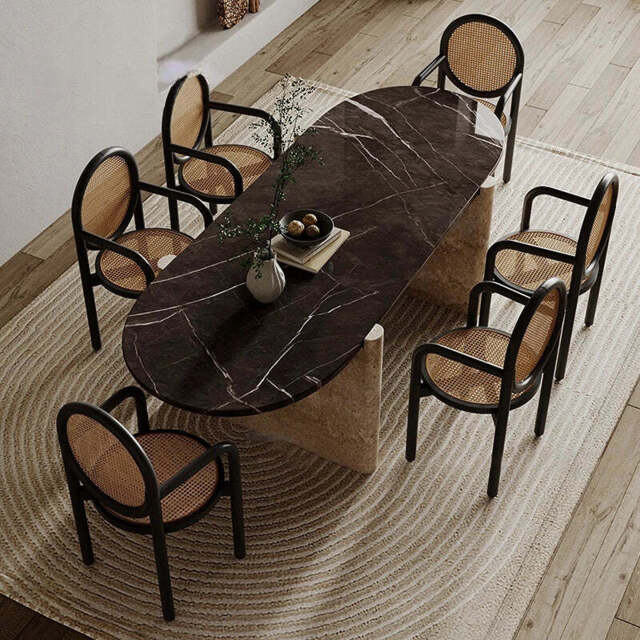 Teruo Dining Table - Black / 220L x 90H x 75W cm