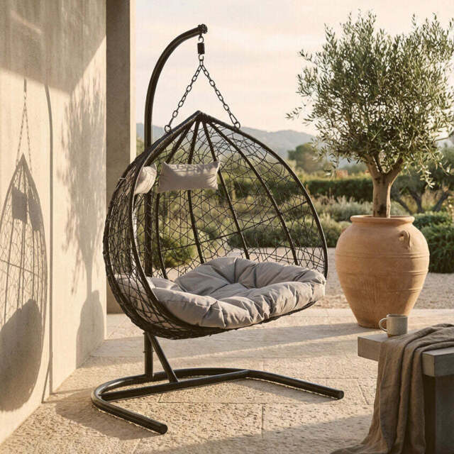 Black Rattan Effect Double Hanging Chair - Goa - image 1