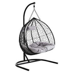 Black Rattan Effect Double Hanging Chair - Goa - thumbnail 3