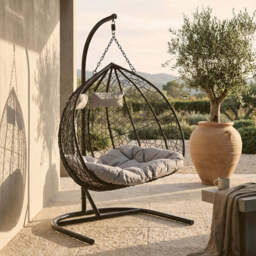 Black Rattan Effect Double Hanging Chair - Goa - thumbnail 1