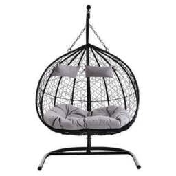 Black Rattan Effect Double Hanging Chair - Goa - thumbnail 2
