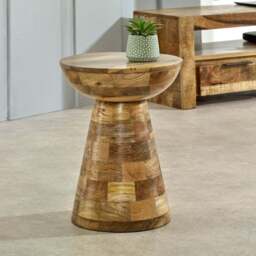 Merlin Mango Wooden Round Side Table Mushroom Style - thumbnail 1