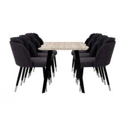 Milano Duke LUX Dining Set - a Light Walunt Dining Table & 6 Velvet Dining Chairs with Silver End Caps - thumbnail 1