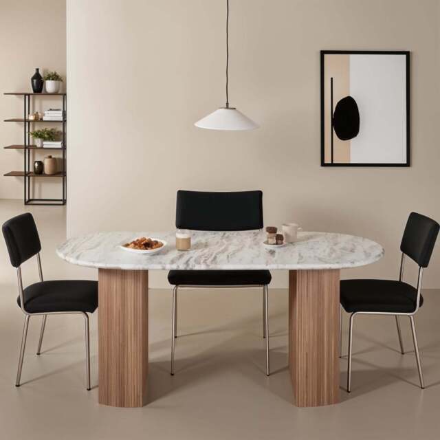 Bundi Natural Marble & Wood Pedestal 6-8 Seater Dining Table - image 1