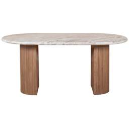 Bundi Natural Marble & Wood Pedestal 6-8 Seater Dining Table - thumbnail 2