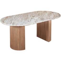 Bundi Natural Marble & Wood Pedestal 6-8 Seater Dining Table - thumbnail 3