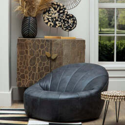 Hoxton Antique Black Leather Cocoon Chair - thumbnail 1
