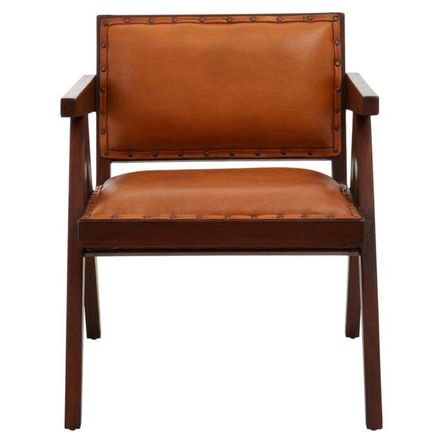 Inca Tan Leather and Teak Wood Chair - image 1