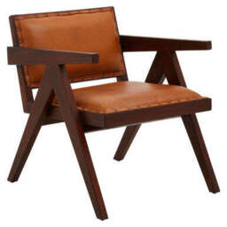 Inca Tan Leather and Teak Wood Chair - thumbnail 6