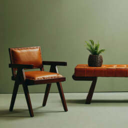 Inca Tan Leather and Teak Wood Chair - thumbnail 2