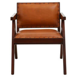 Inca Tan Leather and Teak Wood Chair