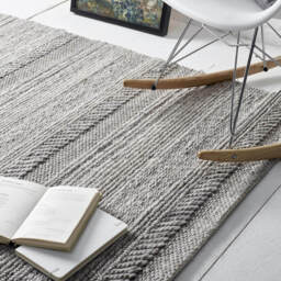 Chunky Natural/Grey Knitted Rug - thumbnail 4