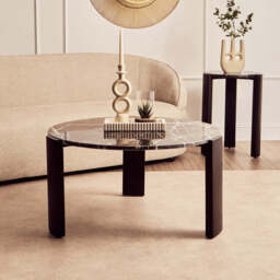 Palermo Black Marble and Acacia Wood Large Round Coffee Table