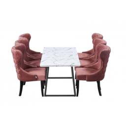 Toga Mayfair LUX Dining Table Set - Toga Extendable White Dining Table w/ a Set of 6 Mayfair LUX Velvet Dining Chairs - Pink