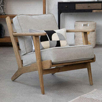 Harry Grey Linen and Dark Oak Wood Armchair - image 1