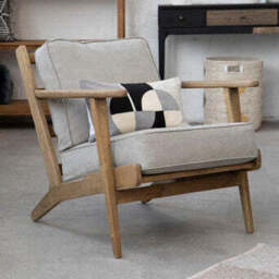 Harry Grey Linen and Dark Oak Wood Armchair - thumbnail 1