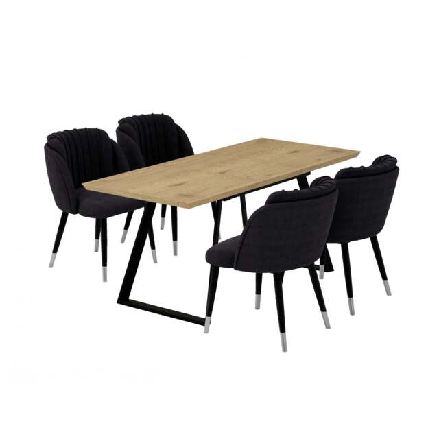 Milano Toga Extendable Dining Set - a Brown Extendable Dining Table & 4 Dining Chairs with Silver End Caps - image 1