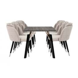 Milano Cosmo LUX Dining Set - a Black Dining Table & 6 Dining Chairs with Silver End Caps - Grey
