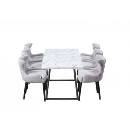 Toga Oxford LUX Dining Set - Toga Extendable White Dining Table w/ a Set of 6 Oxford LUX Velvet Dining Chairs - Light Grey