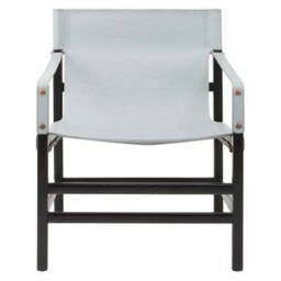 Kendari Grey Leather and Black Teak Wood Chair - thumbnail 1