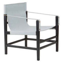 Kendari Grey Leather and Black Teak Wood Chair - thumbnail 2