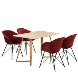 Valentina Dallas Dining Table Chairs Set of 4 - An Oak Dining Table & Set of 4 Black Velvet Dining Chairs - thumbnail 1