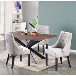 Windsor Duke Lux Dining Set - A Walnut Table with Set of 6 Dining Chairs - Light Grey