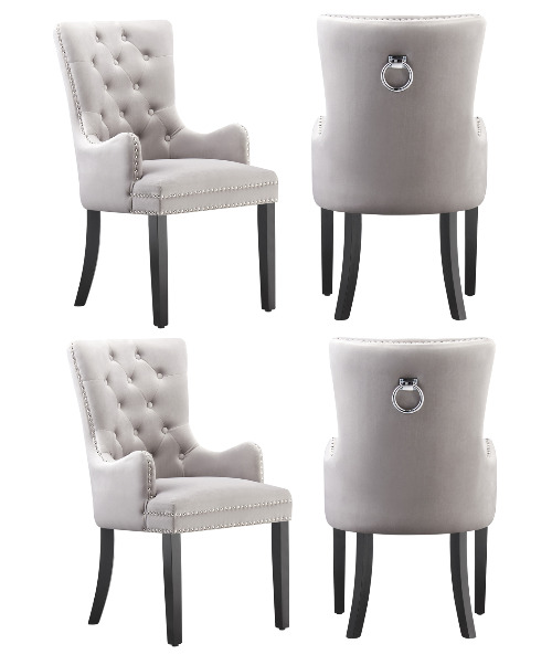 Windsor LUX Knocker Back Velvet Dining Chair w/ Armrests - Light Grey / Set of 4