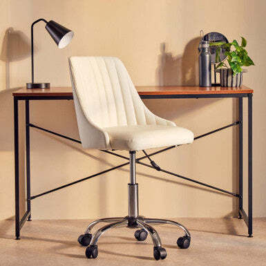 Off White Leather Effect Home Office Chair - Brent - image 1
