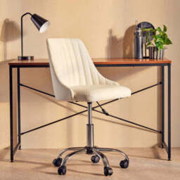 Off White Leather Effect Home Office Chair - Brent - thumbnail 1