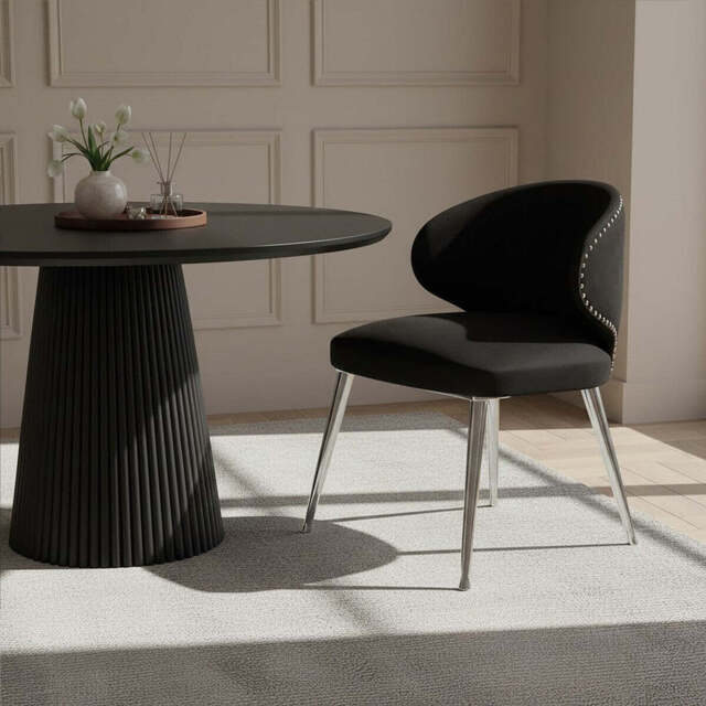 Piermount Black Velvet Dining Chair with Silver Finish Legs - image 1