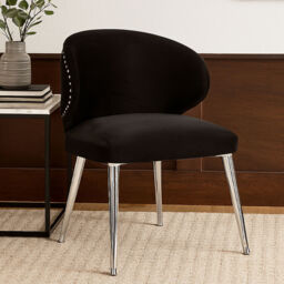 Piermount Black Velvet Dining Chair with Silver Finish Legs - thumbnail 3