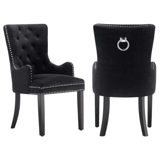 Windsor LUX Velvet Dining Chair (with armrests) - Black / Set of 2