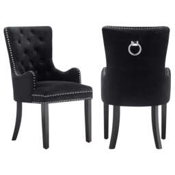 Windsor LUX Velvet Dining Chair (with armrests) - Black / Set of 2