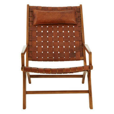 Kendari Teak Wood And Woven Leather Chair - image 1