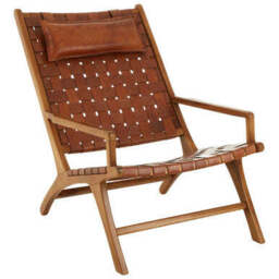 Kendari Teak Wood And Woven Leather Chair - thumbnail 6