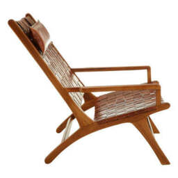 Kendari Teak Wood And Woven Leather Chair - thumbnail 2