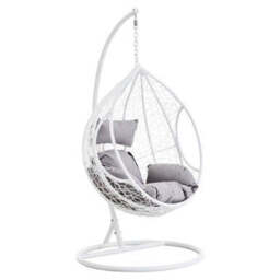 White Rattan Effect Hanging Chair with Grey Cushions - Goa - thumbnail 5