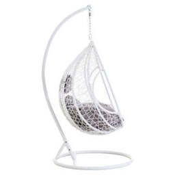 White Rattan Effect Hanging Chair with Grey Cushions - Goa - thumbnail 3
