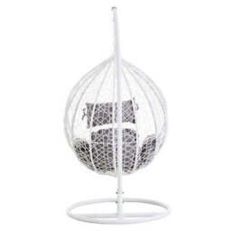 White Rattan Effect Hanging Chair with Grey Cushions - Goa - thumbnail 4
