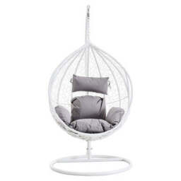 White Rattan Effect Hanging Chair with Grey Cushions - Goa - thumbnail 2