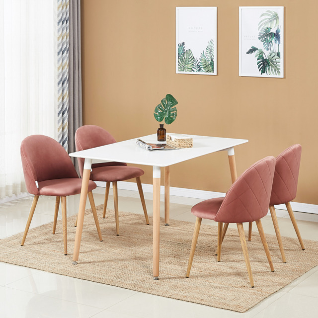 Lucia Halo Dining Set, a Table and Chairs Set of 4, White/Grey - Pink