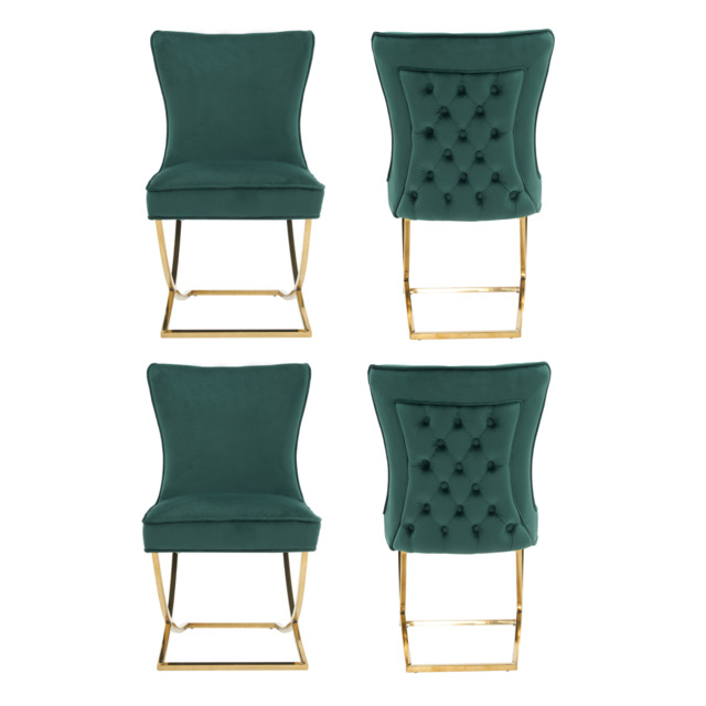 Trafalgar Tufted Velvet Dining Chair – Diamond Back & Chrome Silver Legs - Set of 4 / Green