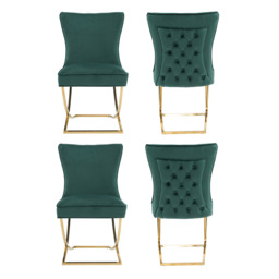 Trafalgar Tufted Velvet Dining Chair – Diamond Back & Chrome Silver Legs - Set of 4 / Green