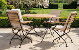 Sicily 4 Seater Teak and Wrought Iron Round 110cm Garden Dining Set - Sand