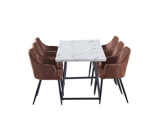 Zarah White Toga Lux Dining Set - Brown / Set of 6