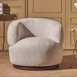 Bordo Grey Textured Fabric Curved Swivel Chair - thumbnail 1